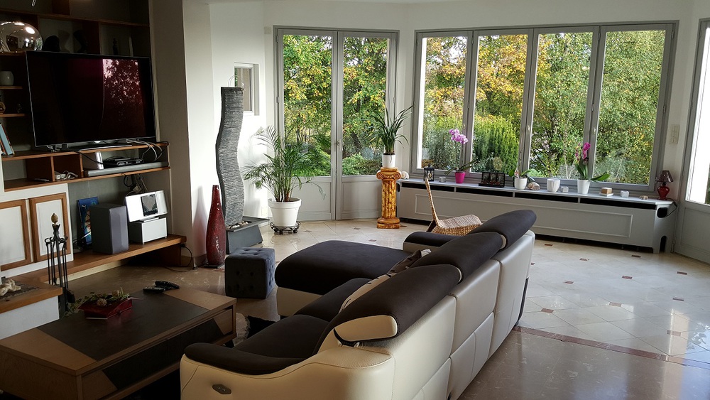 Salon avec vue sur le jardin