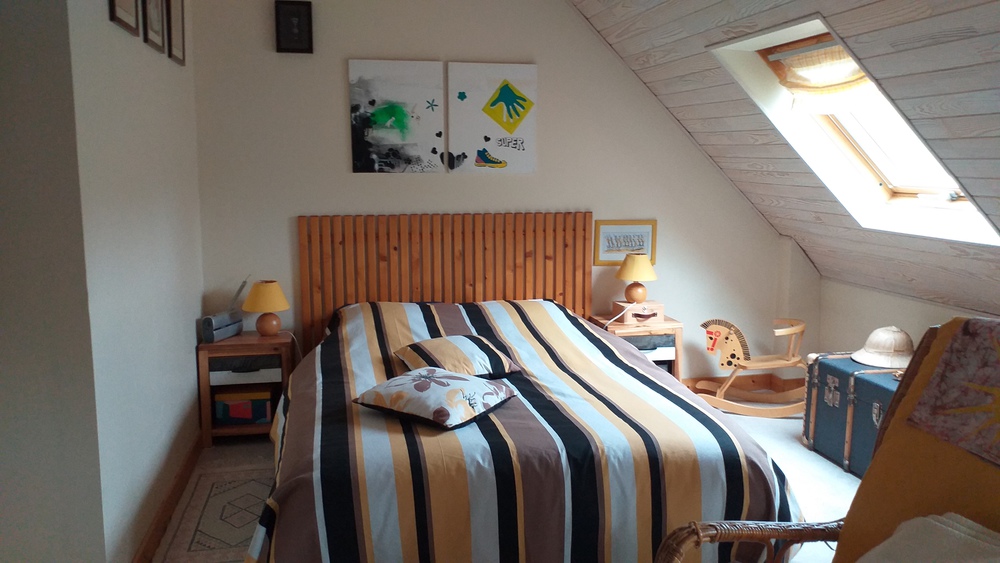 Grande chambre : 2 velux donnent sur l'arrière du terrain (nord). la chambre la plus fraîche en cas de chaleur !
