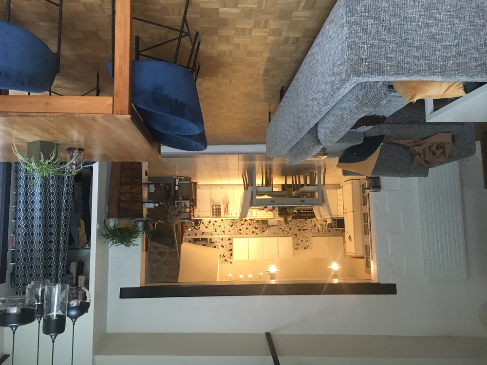 pièce du rez de chaussée: :salon/salle à manger qui donnent sur cuisine ouverte et cour