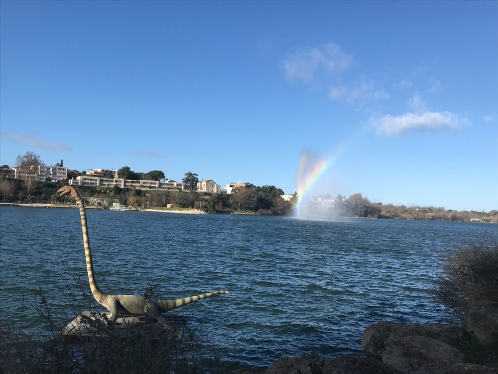 Vue sur l’immeuble depuis la promenade au bord de l’etang De l’Olivier